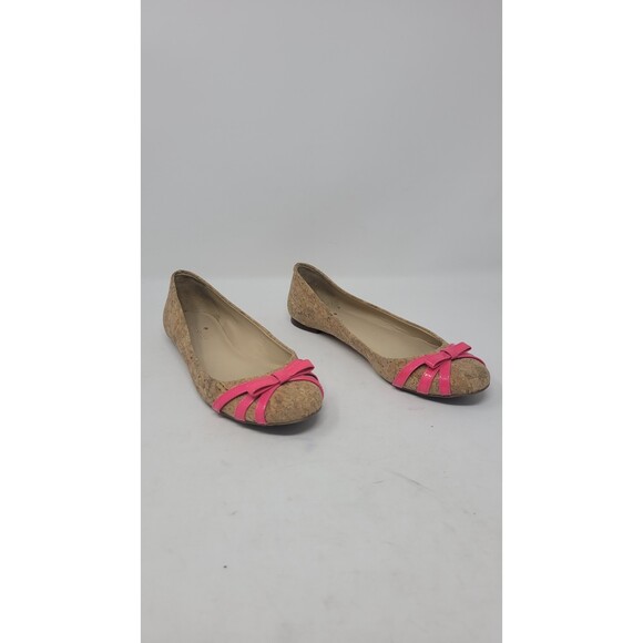 KATE SPADE TAN CORK BALLET FLATS HOT PINK BOW DETAIL - Picture 4 of 6